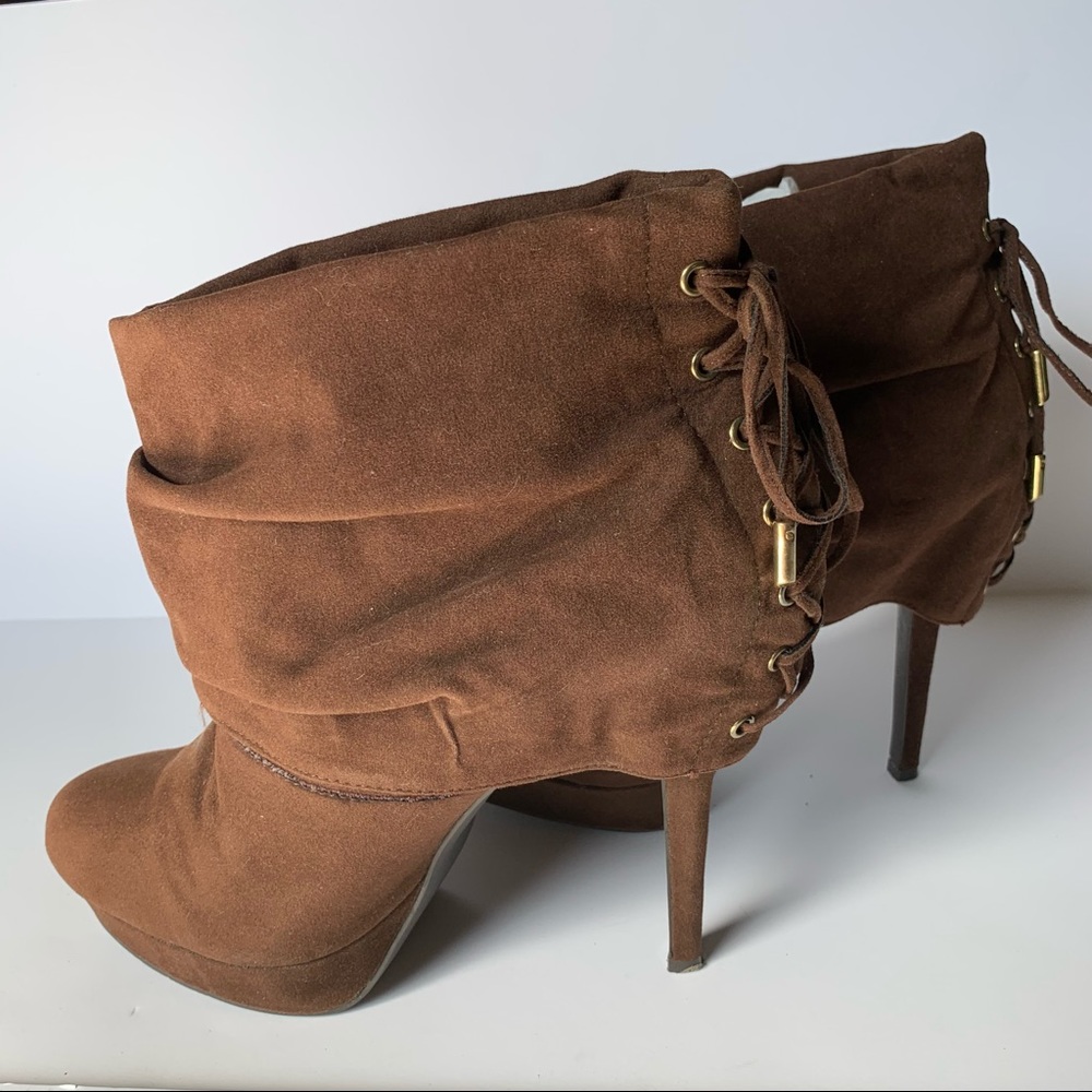 Colin Stuart Brown Lace up Stiletto Booties